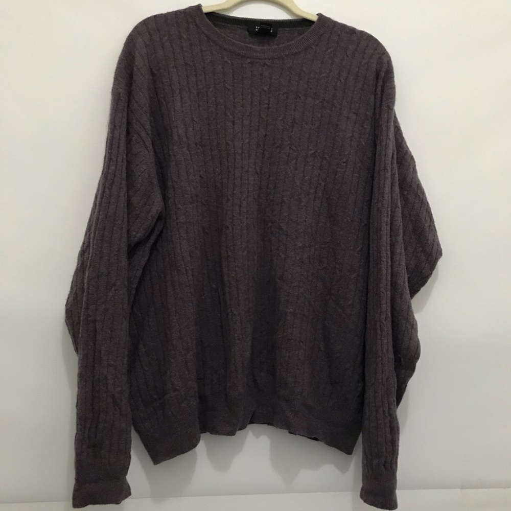Barneys New York Cashmere Men's Cable Knit Crewneck Sweater - Purple Size XL